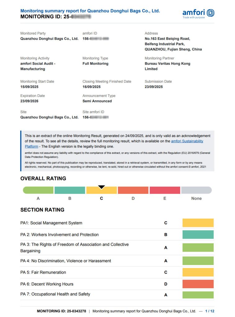 Dh bag BSCI Certification