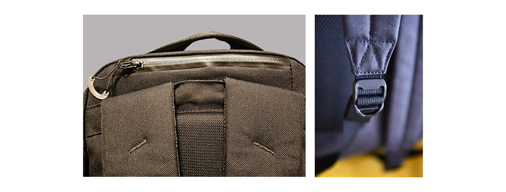 The picture shows the stitching process of the backpack handle and shoulder strap