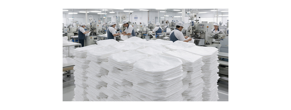 ISO‑certified factory production line with stacked finished Tyvek® bags for bulk OEM order