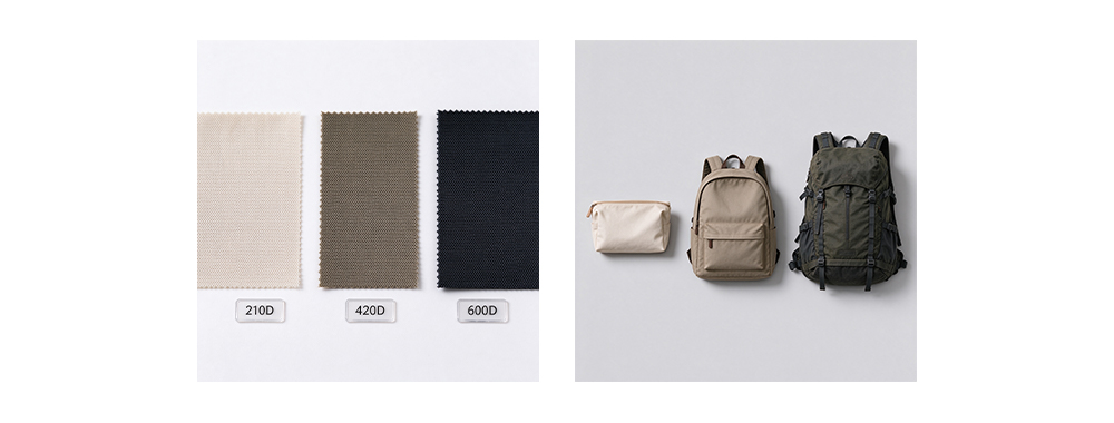 210D 420D 600D Oxford fabric comparison with bags for each weight