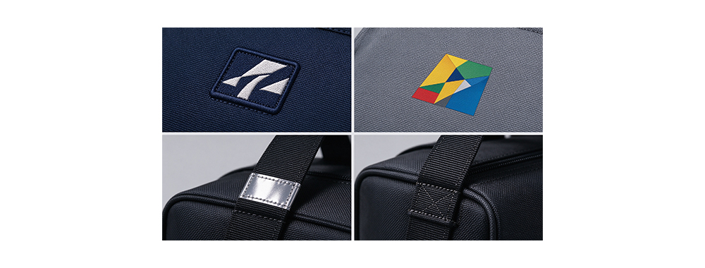 Custom Oxford bag details showing embroidery printing and reflective strips