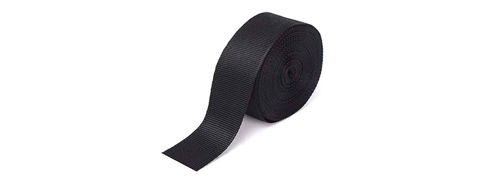 Black PP webbing roll for lightweight backpacks and promo bags