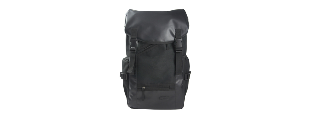 Roll‑top business backpack showing top webbing and buckles