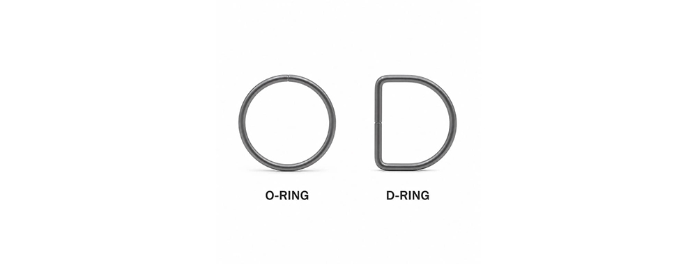 Metal O‑ring and D‑ring, hardware accessories for backpack external gear attachment